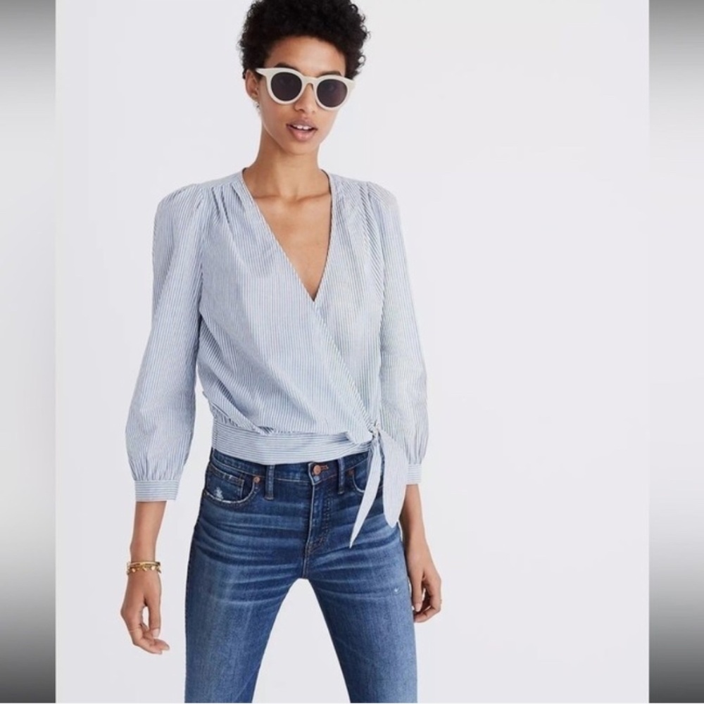Madewell blue stripe wrap top xxs